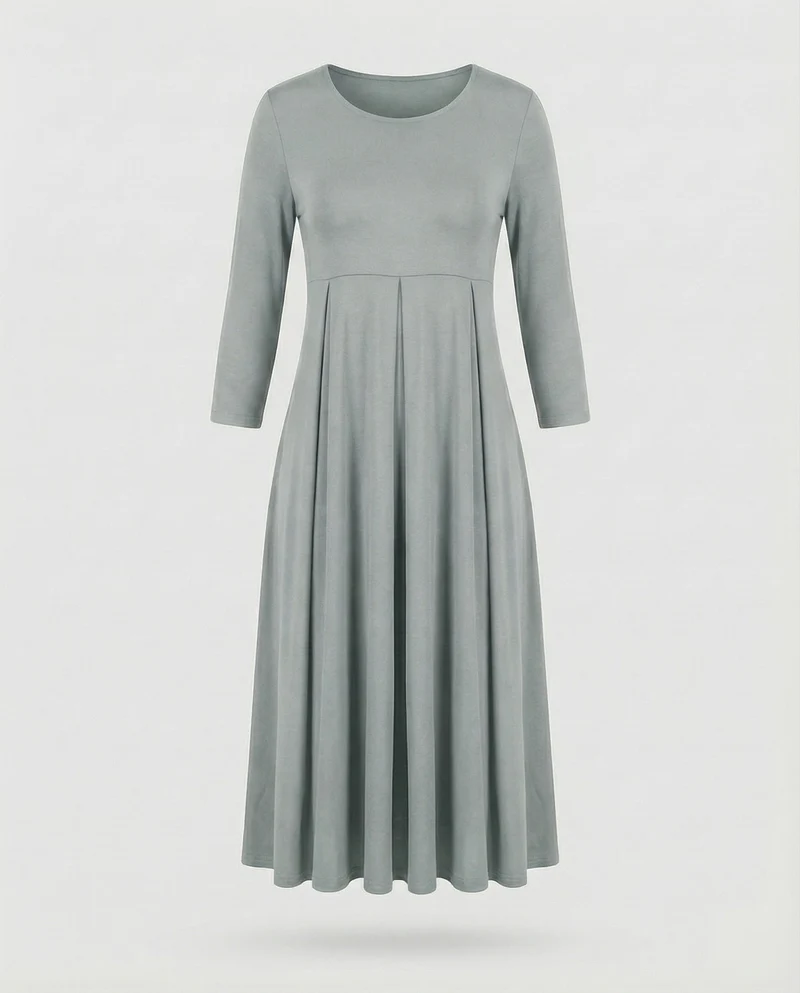 Damen nan knöchellanges A-Linien-Jerseykleid mit Rundhalsausschnitt und Dreiviertelärmeln