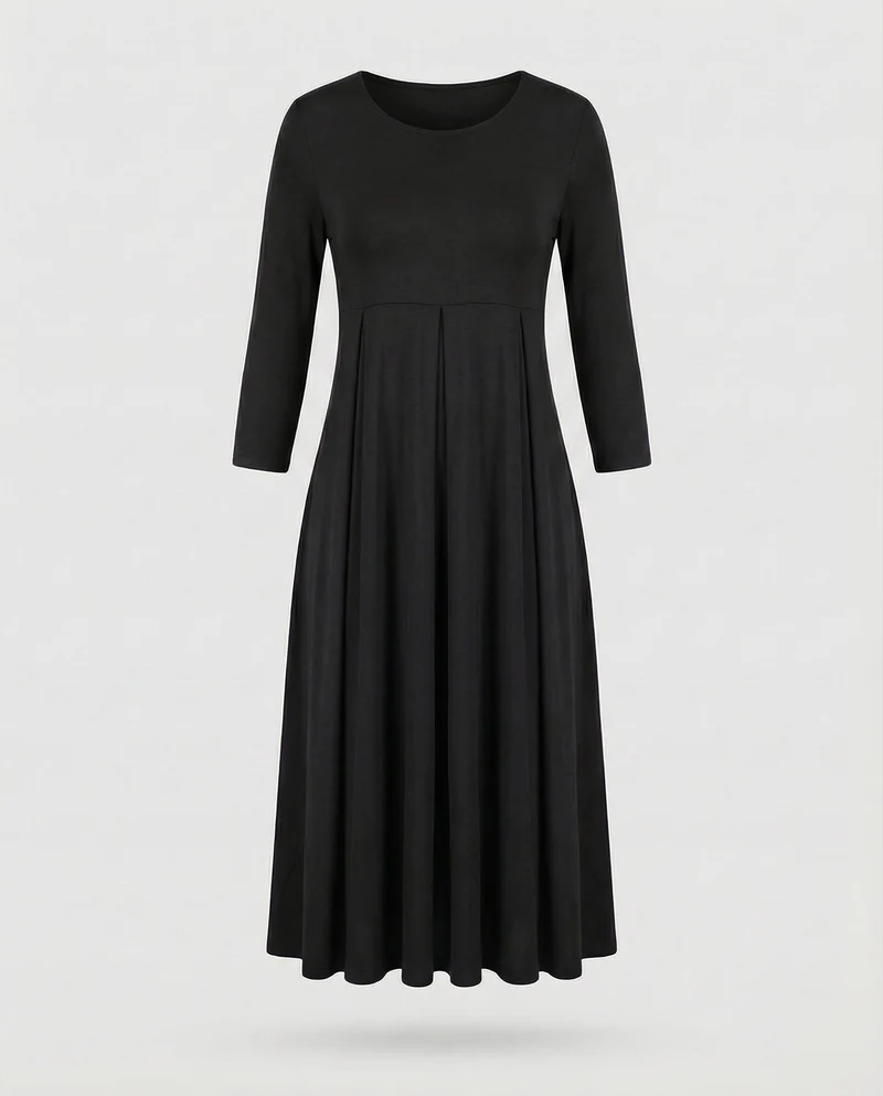 Damen nan knöchellanges A-Linien-Jerseykleid mit Rundhalsausschnitt und Dreiviertelärmeln