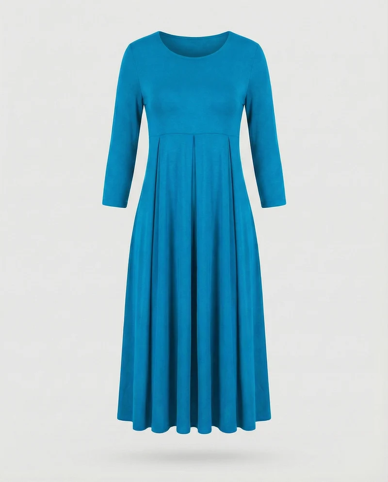 Damen nan knöchellanges A-Linien-Jerseykleid mit Rundhalsausschnitt und Dreiviertelärmeln
