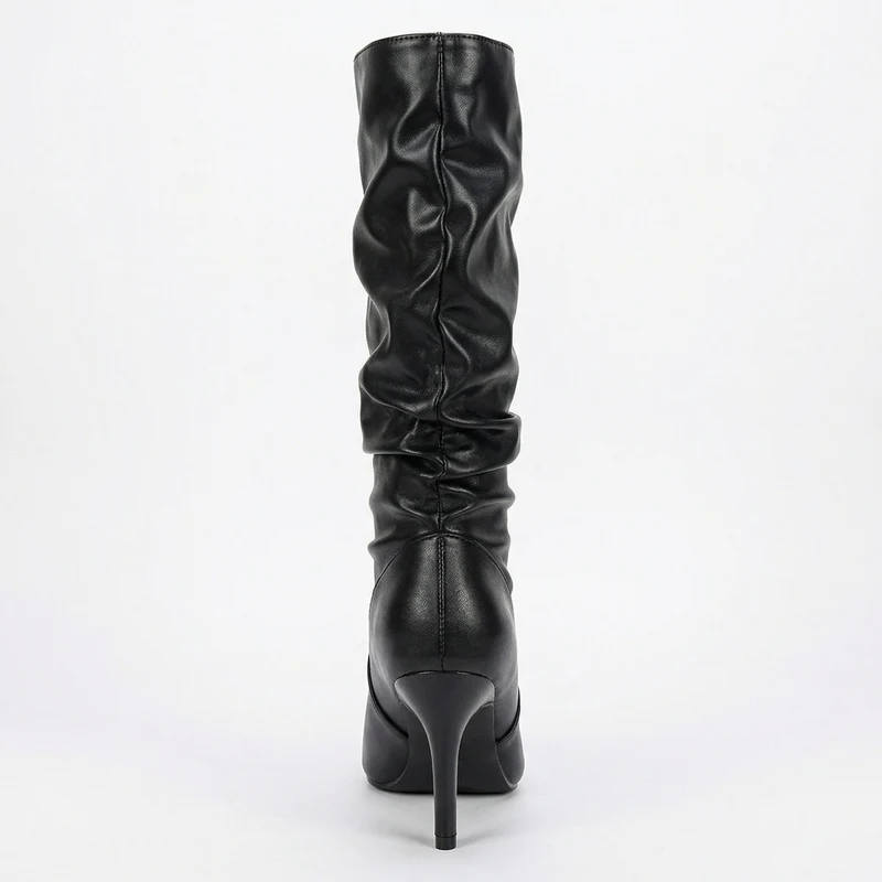 Damen High Heels Stiefel mit Gerafftem Design