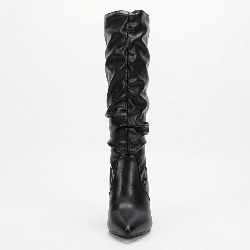 Damen High Heels Stiefel mit Gerafftem Design