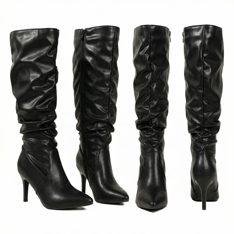 Damen High Heels Stiefel mit Gerafftem Design