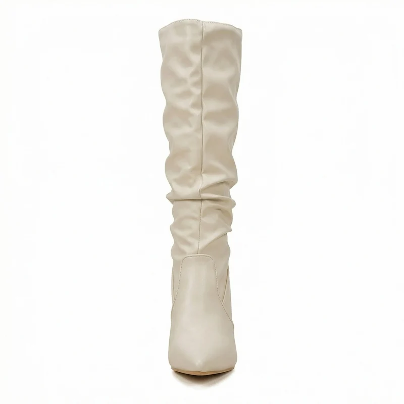 Damen High Heels Stiefel mit Gerafftem Design