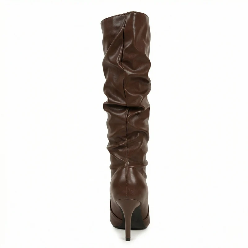 Damen High Heels Stiefel mit Gerafftem Design