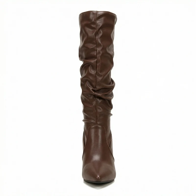 Damen High Heels Stiefel mit Gerafftem Design
