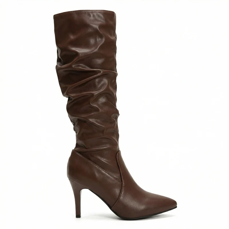 Damen High Heels Stiefel mit Gerafftem Design