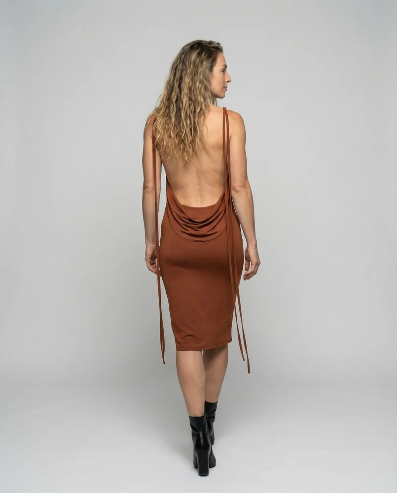 Damen Lurex Midikleid mit Wasserfall-Ausschnitt