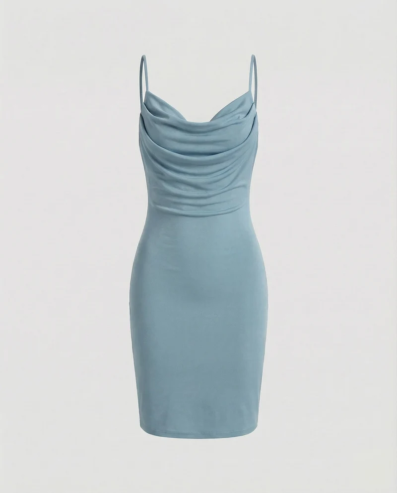 Damen Lurex Midikleid mit Wasserfall-Ausschnitt