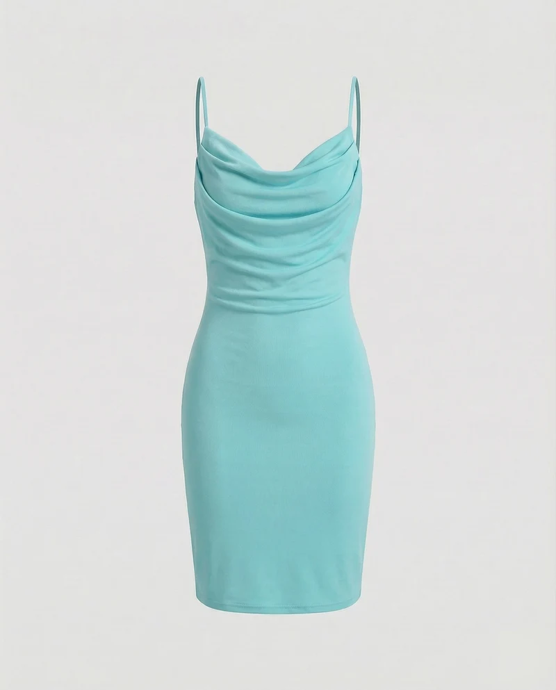 Damen Lurex Midikleid mit Wasserfall-Ausschnitt
