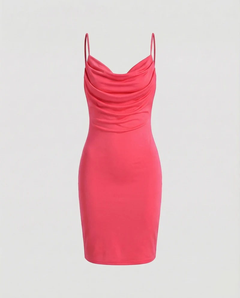 Damen Lurex Midikleid mit Wasserfall-Ausschnitt