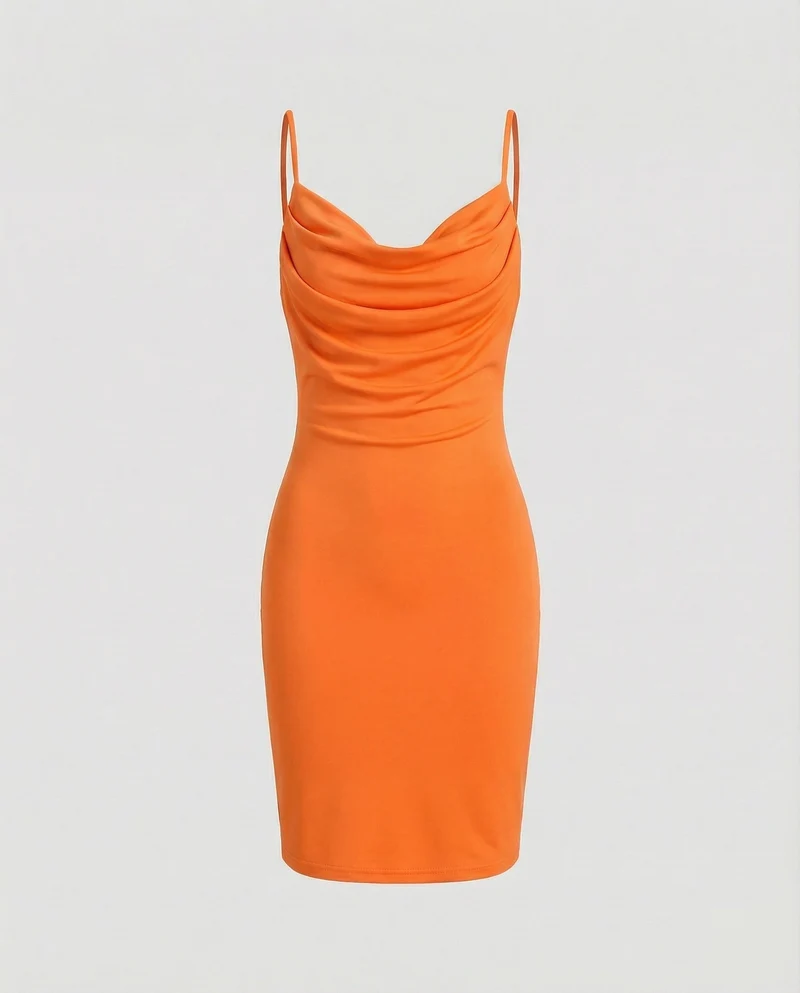 Damen Lurex Midikleid mit Wasserfall-Ausschnitt