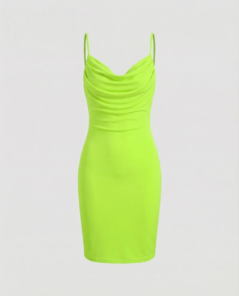 Damen Lurex Midikleid mit Wasserfall-Ausschnitt
