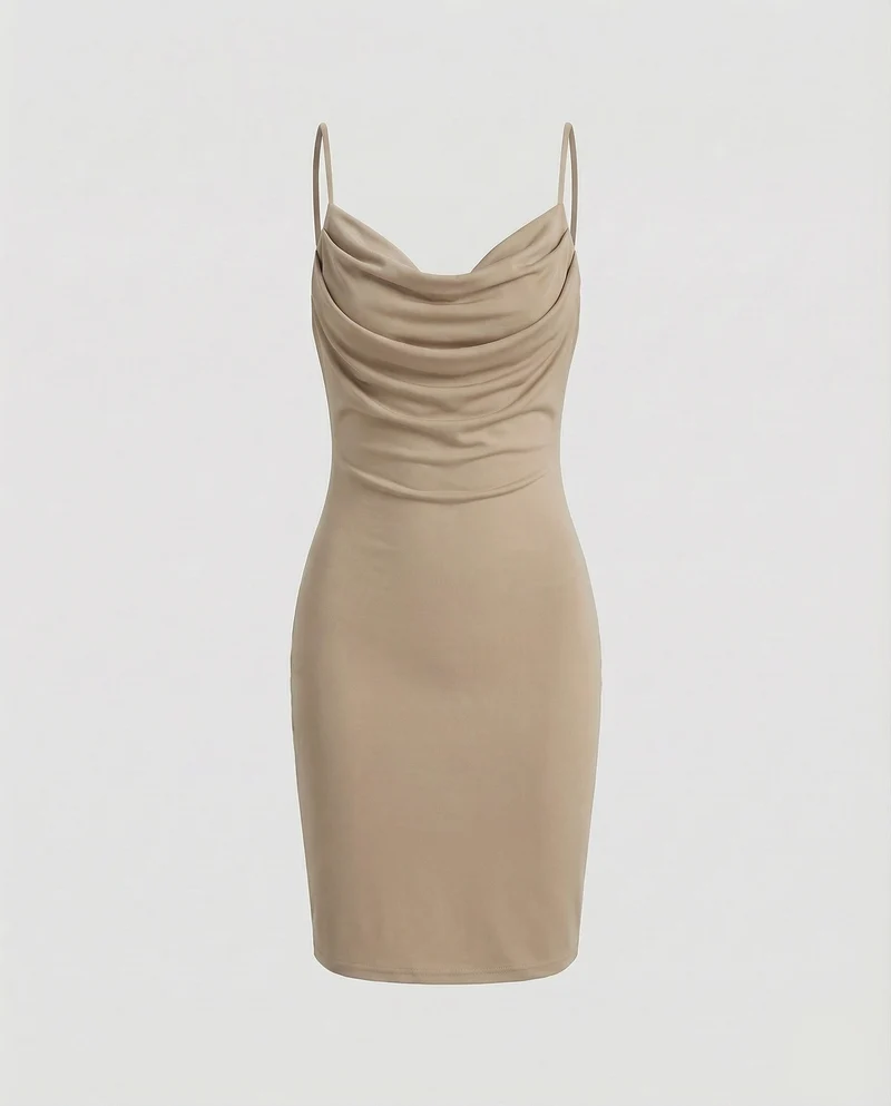 Damen Lurex Midikleid mit Wasserfall-Ausschnitt