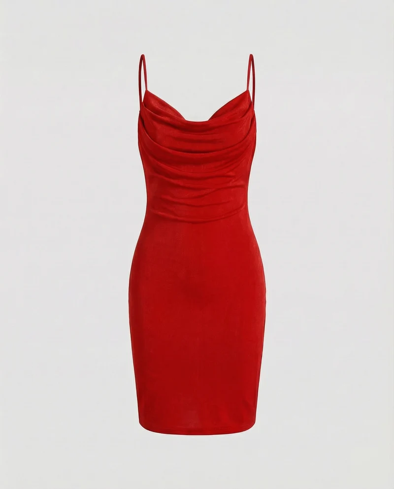 Damen Lurex Midikleid mit Wasserfall-Ausschnitt