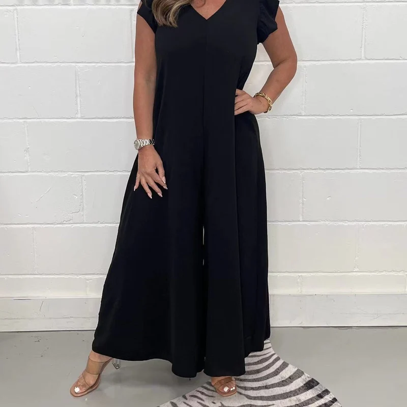 Damen Weit geschnittenes Jumpsuit mit V-Ausschnitt