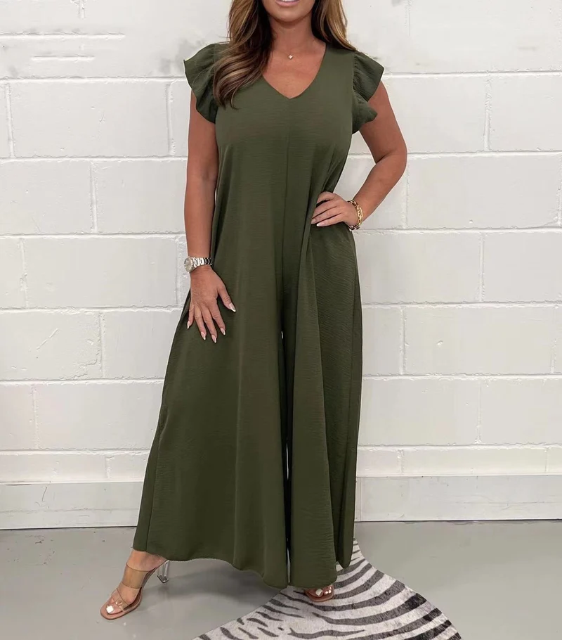Damen Weit geschnittenes Jumpsuit mit V-Ausschnitt