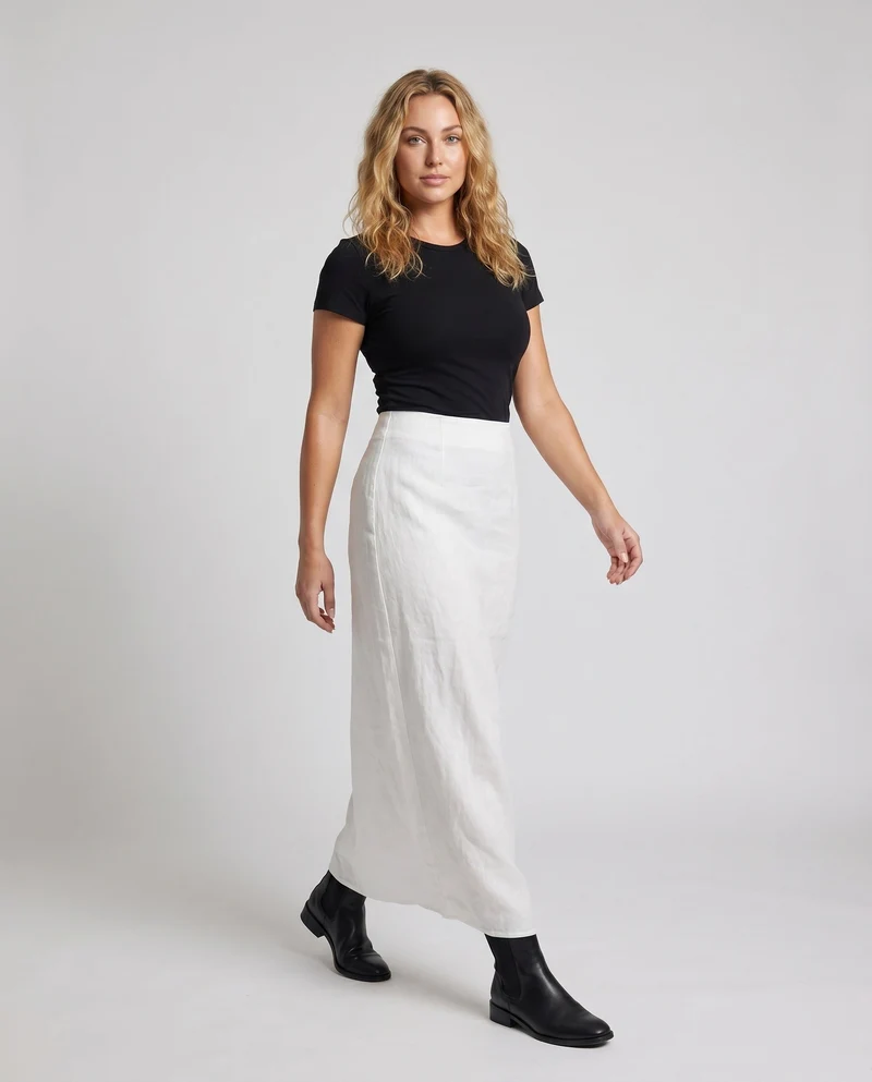 Damen Leinen-Midirock mit elegantem Schnitt und hohem Taillenbund
