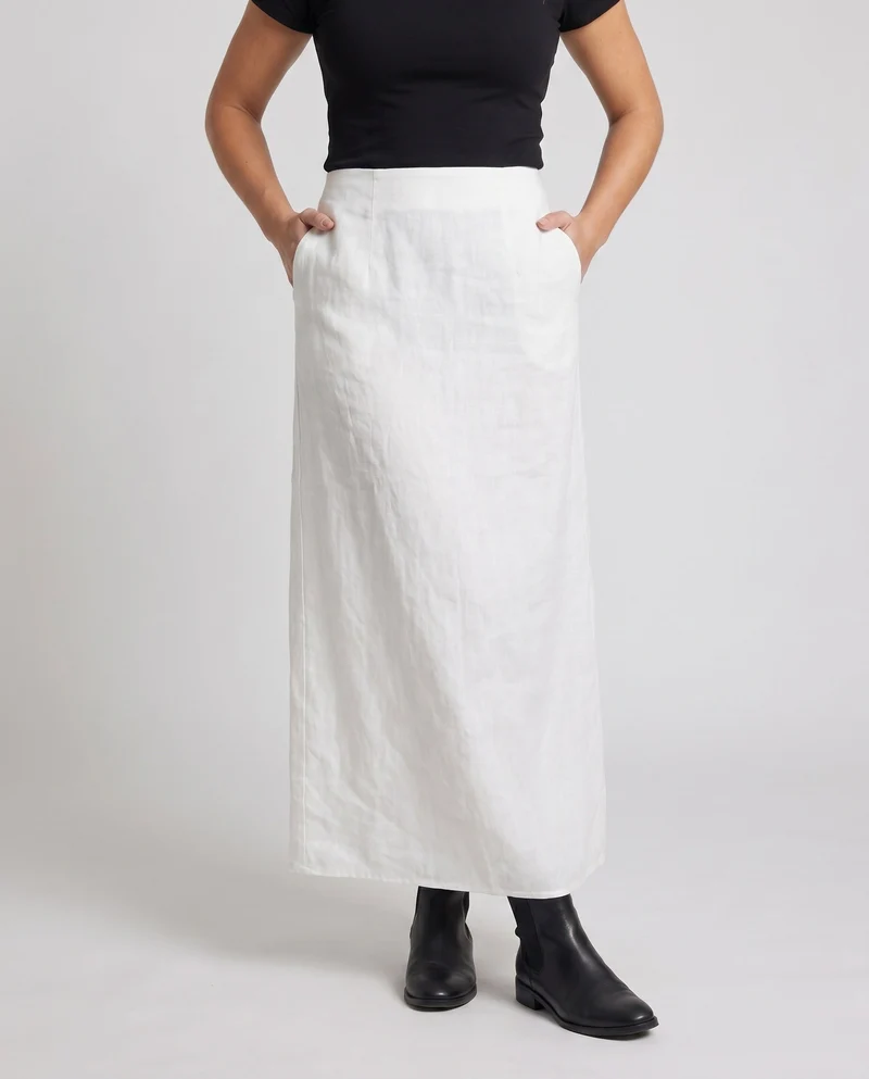 Damen Leinen-Midirock mit elegantem Schnitt und hohem Taillenbund