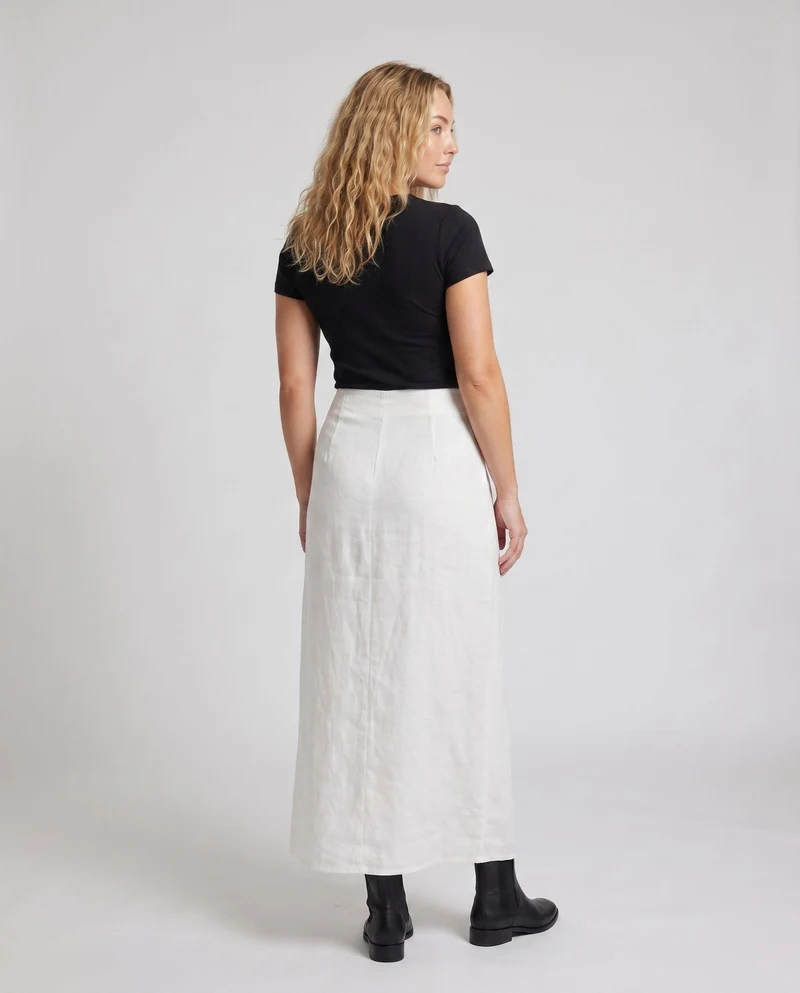 Damen Leinen-Midirock mit elegantem Schnitt und hohem Taillenbund