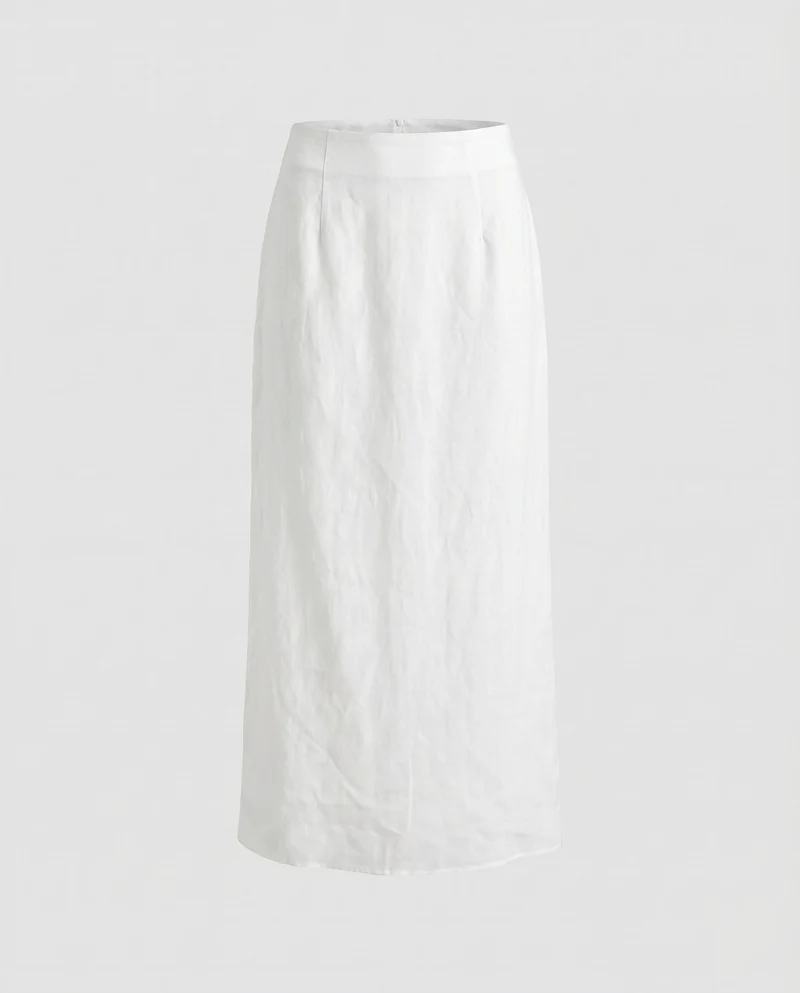 Damen Leinen-Midirock mit elegantem Schnitt und hohem Taillenbund