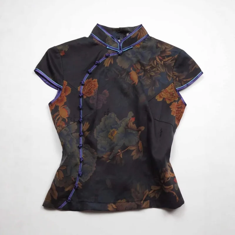 Damen Chinesische Seidenbluse mit floralem Muster Nord Taschen