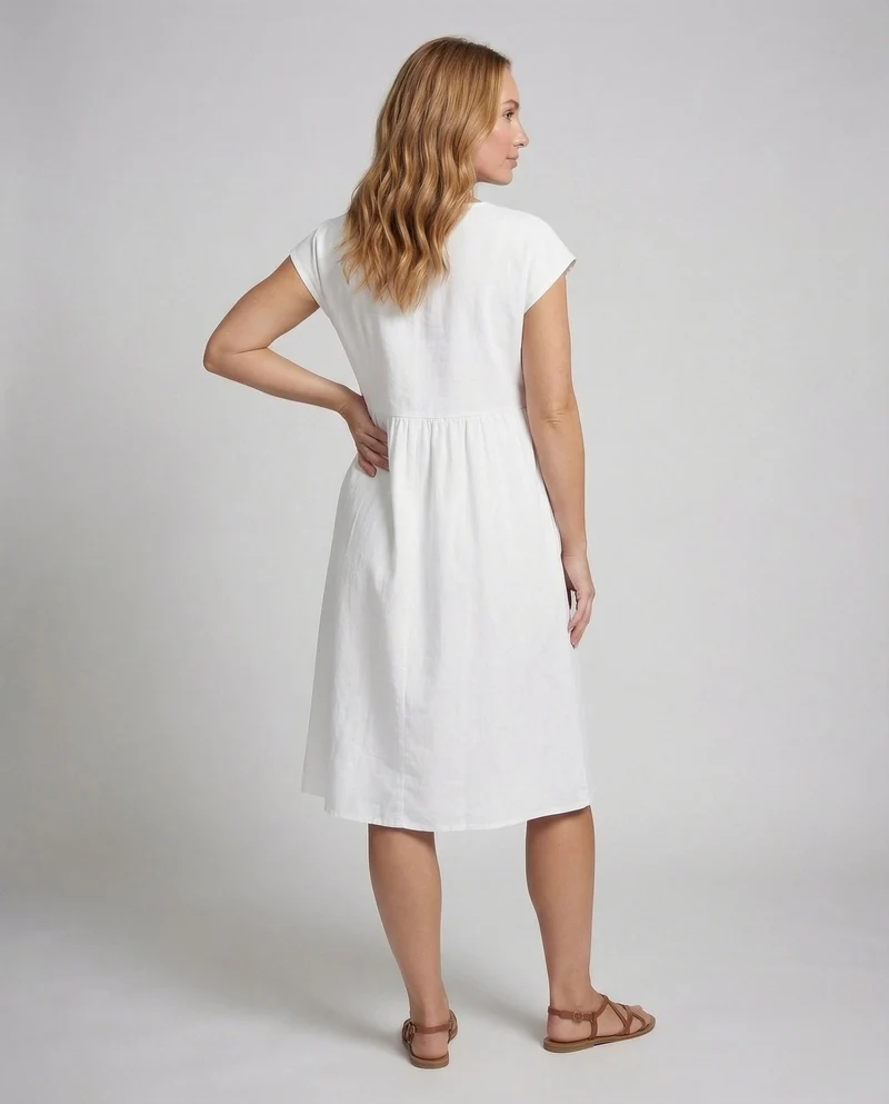 Damen Empire-Midikleid Strukturierte Leinenoptik