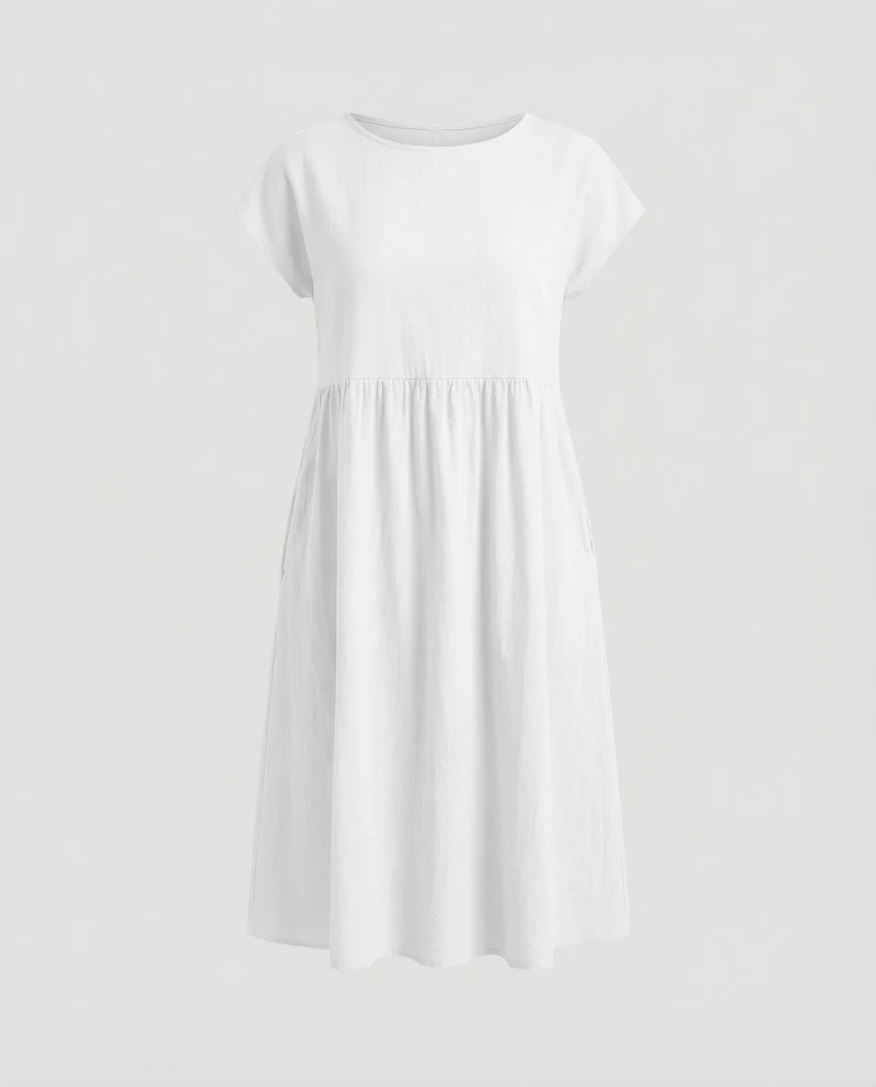 Damen Empire-Midikleid Strukturierte Leinenoptik