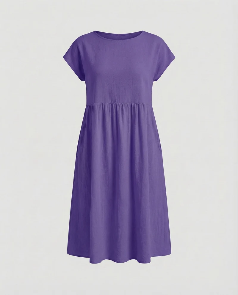 Damen Empire-Midikleid Strukturierte Leinenoptik