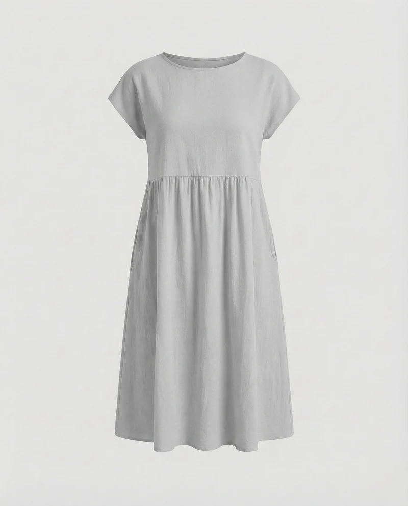 Damen Empire-Midikleid Strukturierte Leinenoptik
