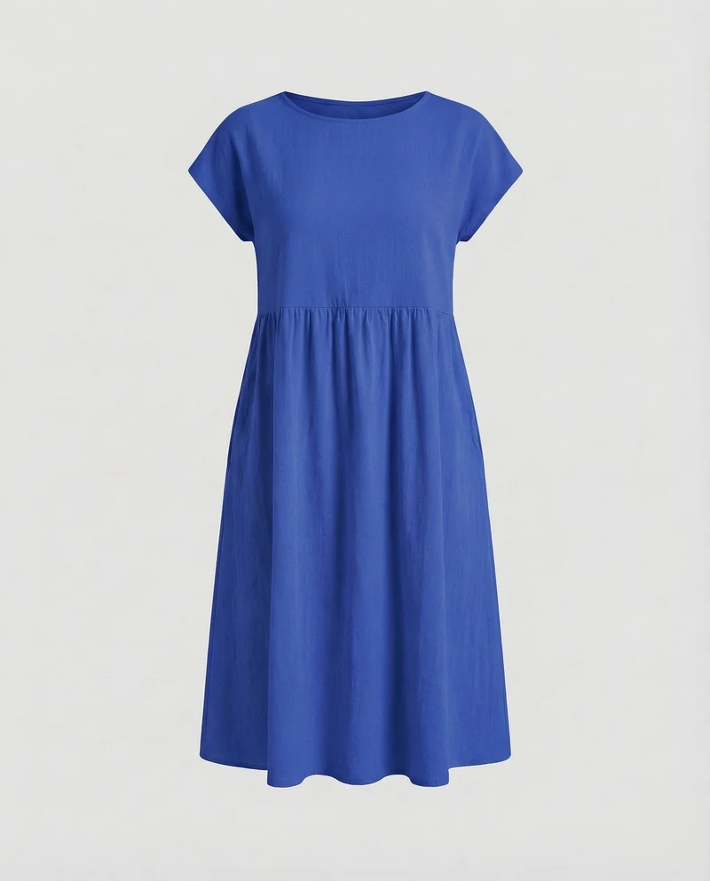 Damen Empire-Midikleid Strukturierte Leinenoptik