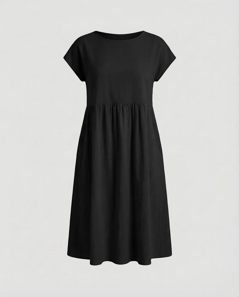 Damen Empire-Midikleid Strukturierte Leinenoptik