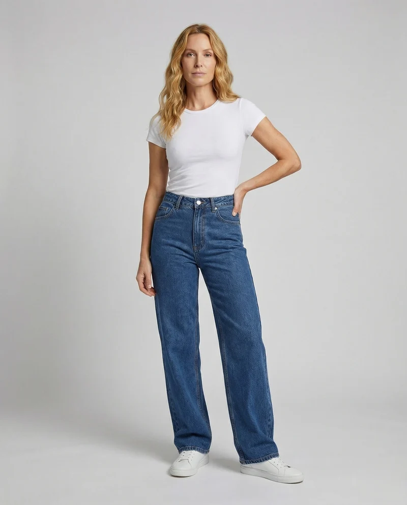 Damen Klassische Gerader Fall Denim Jeans