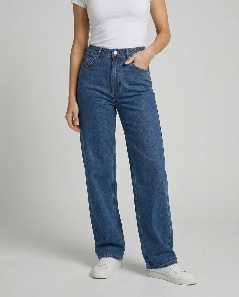 Damen Klassische Gerader Fall Denim Jeans