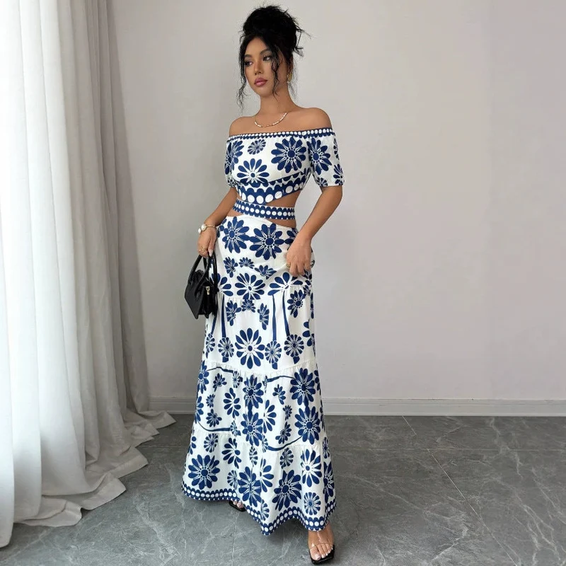 Damen Maxikleid mit floralem Design und trendigem Off-Shoulder-Ausschnitt Nord Taschen
