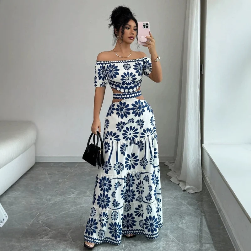 Damen Maxikleid mit floralem Design und trendigem Off-Shoulder-Ausschnitt Nord Taschen