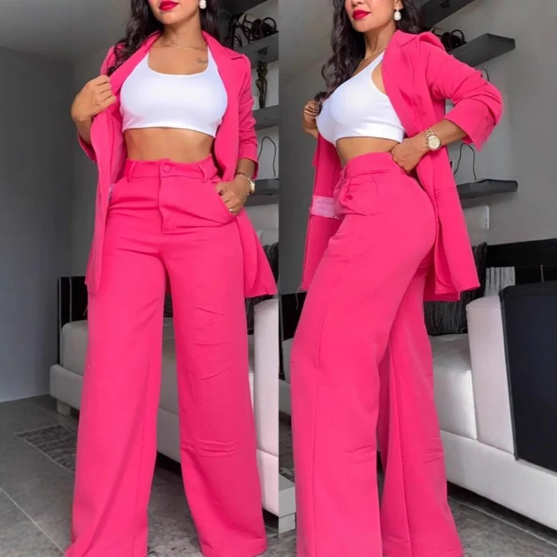 Damen Zweiteiliges Business-Anzug-Set mit weitem Bein und taillierter Jacke