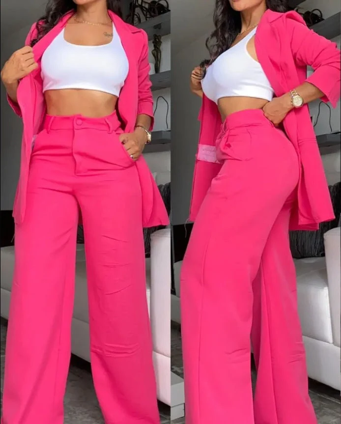 Damen Zweiteiliges Business-Anzug-Set mit weitem Bein und taillierter Jacke