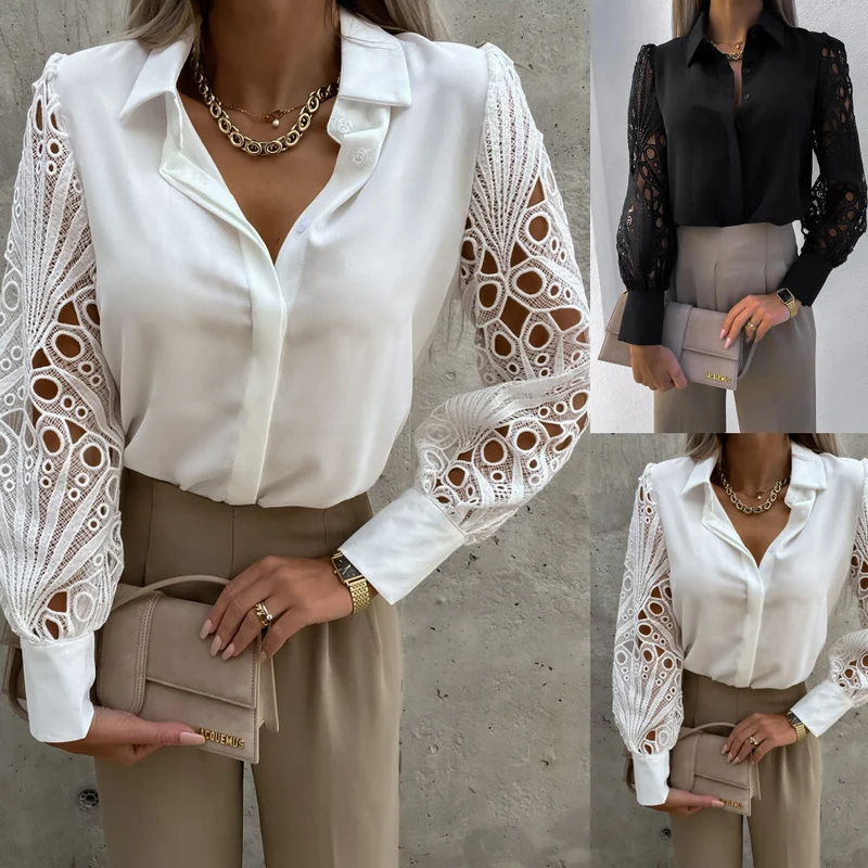 Damen Elegante Bluse mit kunstvollen Spitzenärmeln