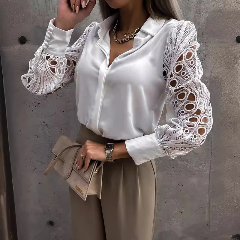 Damen Elegante Bluse mit kunstvollen Spitzenärmeln