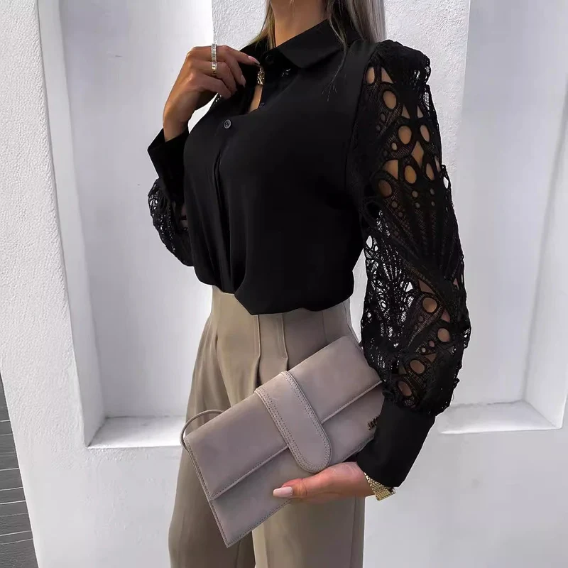 Damen Elegante Bluse mit kunstvollen Spitzenärmeln