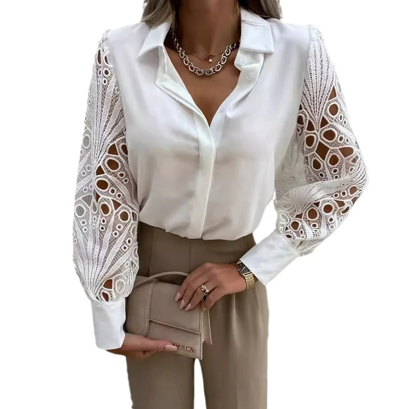 Damen Elegante Bluse mit kunstvollen Spitzenärmeln