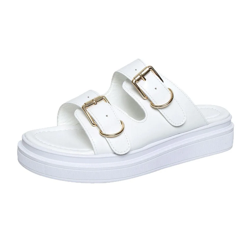 Damen Wedge-Pantoletten mit modischen Doppelriemen und trendigem Plateau-Heel