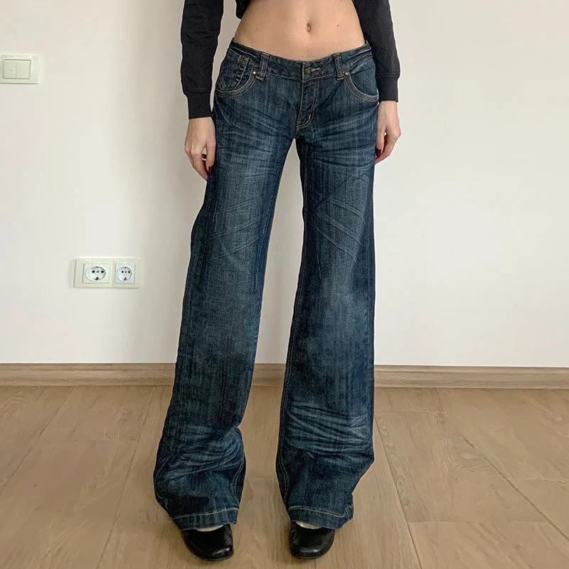 Damen Weite Jeans im Vintage-Stil mit hohem Bund und modischen Steppnähten
