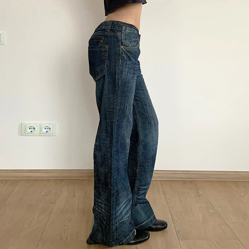 Damen Weite Jeans im Vintage-Stil mit hohem Bund und modischen Steppnähten