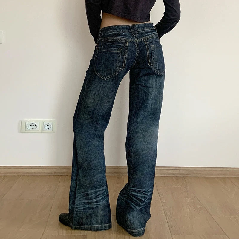 Damen Weite Jeans im Vintage-Stil mit hohem Bund und modischen Steppnähten