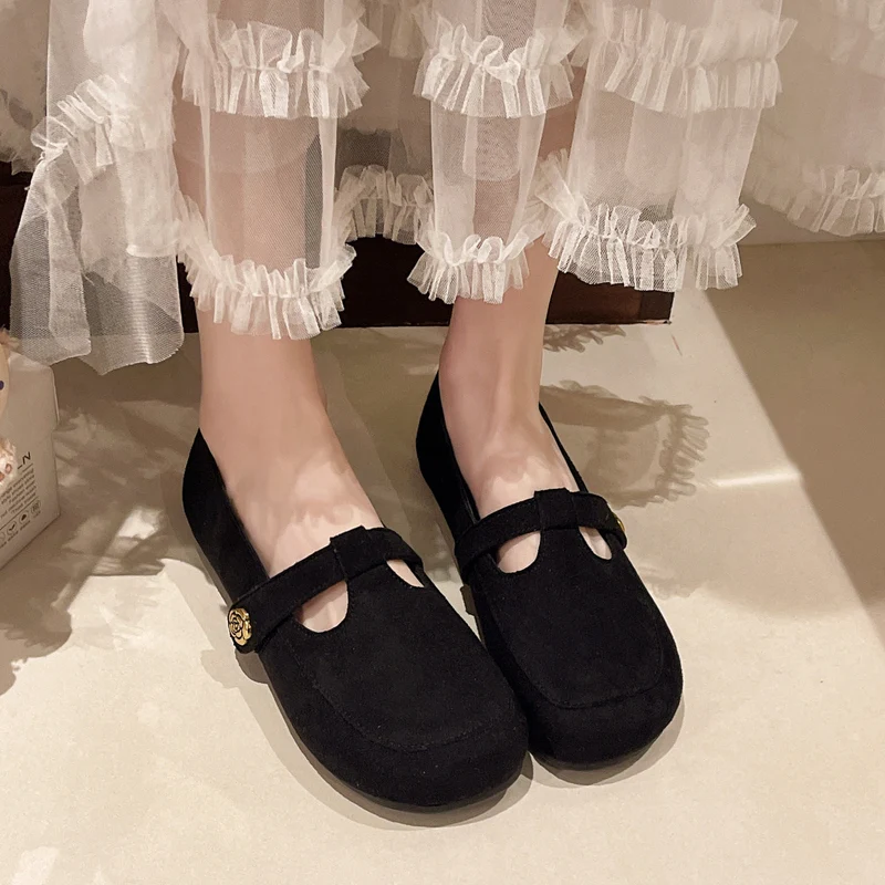 Damen Ballerinas mit eleganter Schnalle und weichem Veloursleder