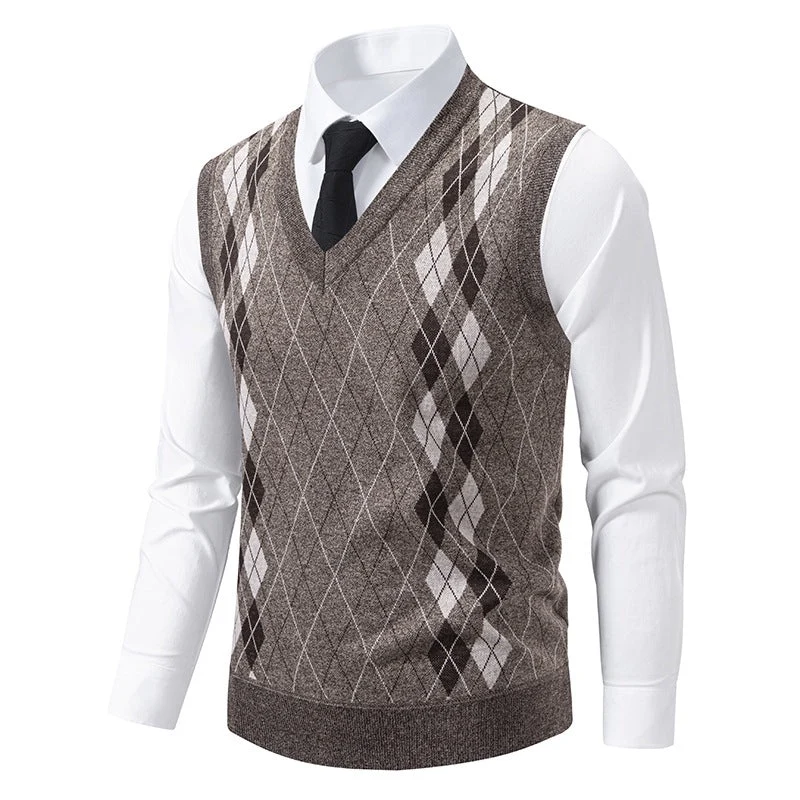 Herren eleganter V-Ausschnitt Pullunder im argyle Muster