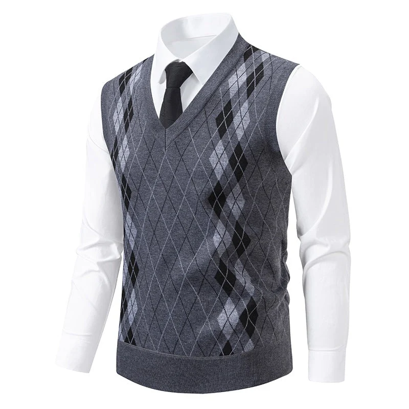 Herren eleganter V-Ausschnitt Pullunder im argyle Muster