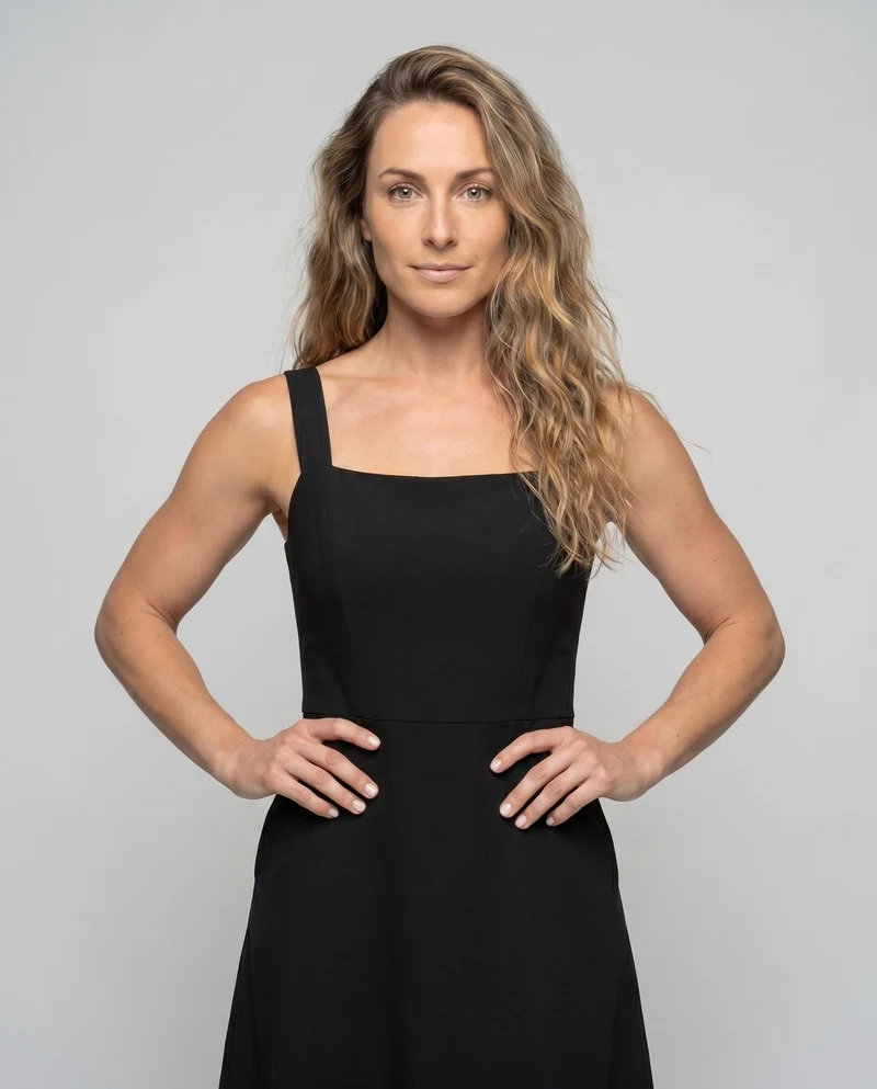 Damen elegantes Midi-Kleid mit schmalen Trägern und weit ausgestelltem Rock