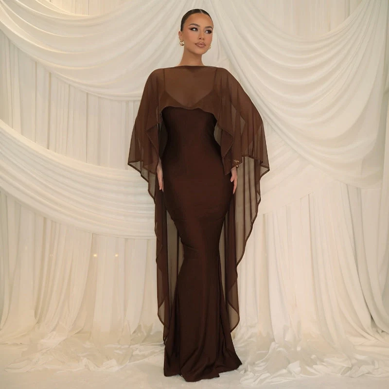 Damen Glamouröses Abendkleid mit fließendem Chiffonüberwurf und figurbetonter Silhouette